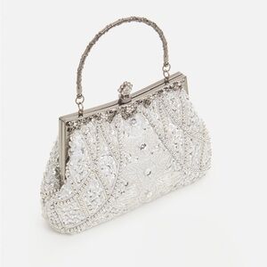 Babeyond Silver 1920s Inspired Vintage Flapper Beaded Clutch (NWT)